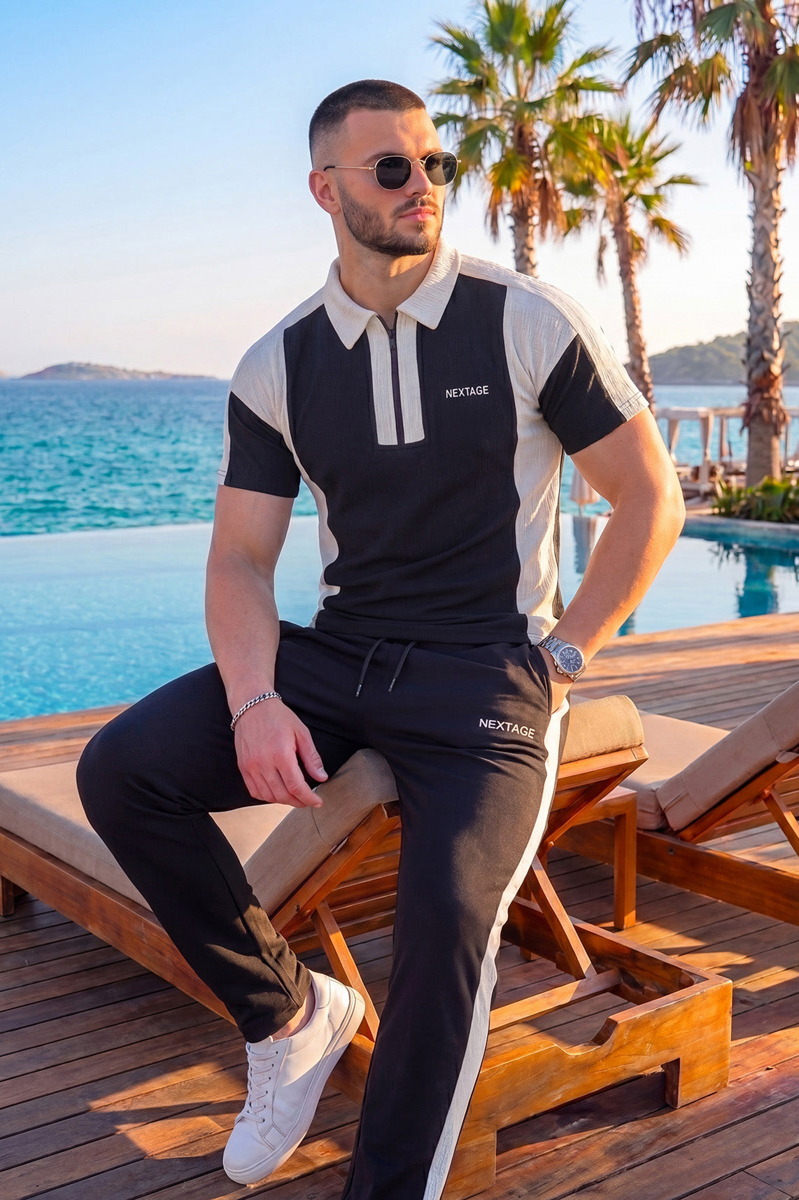 Premium Black Contrast Zip Polo Tracksuit