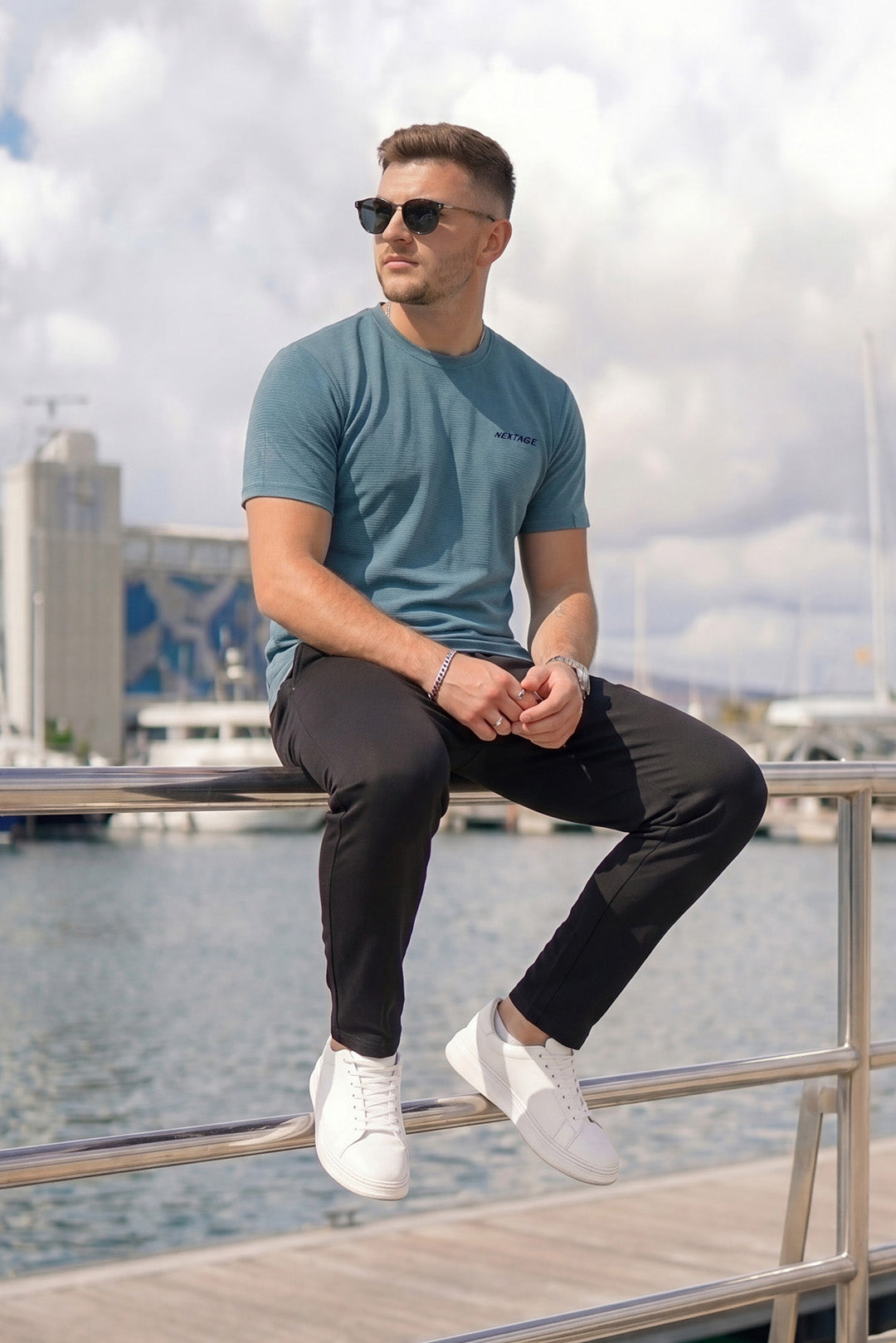 Premium Teal Mesh Crew Neck Tracksuit