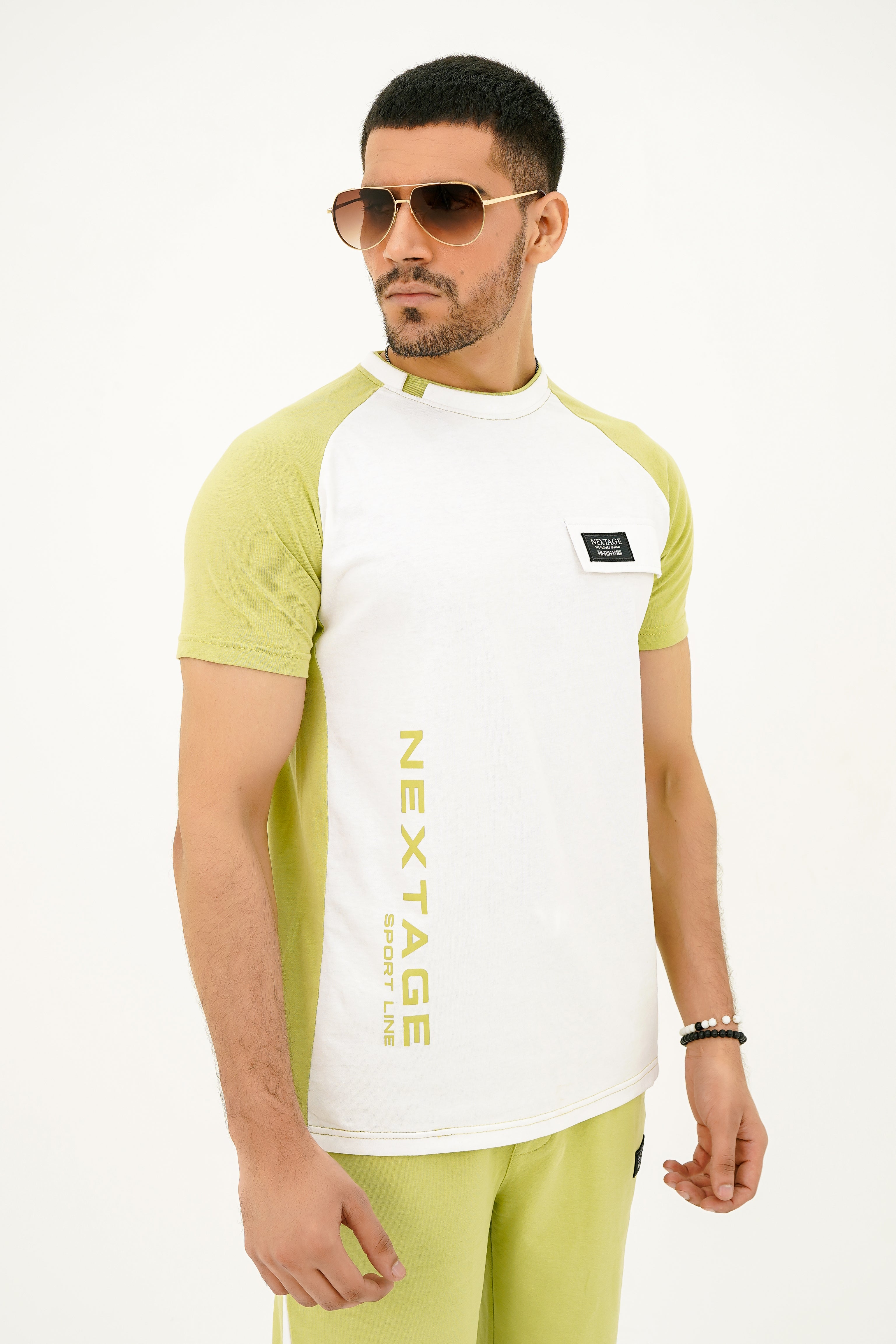Nextage Printed Slogan Green white Short Set