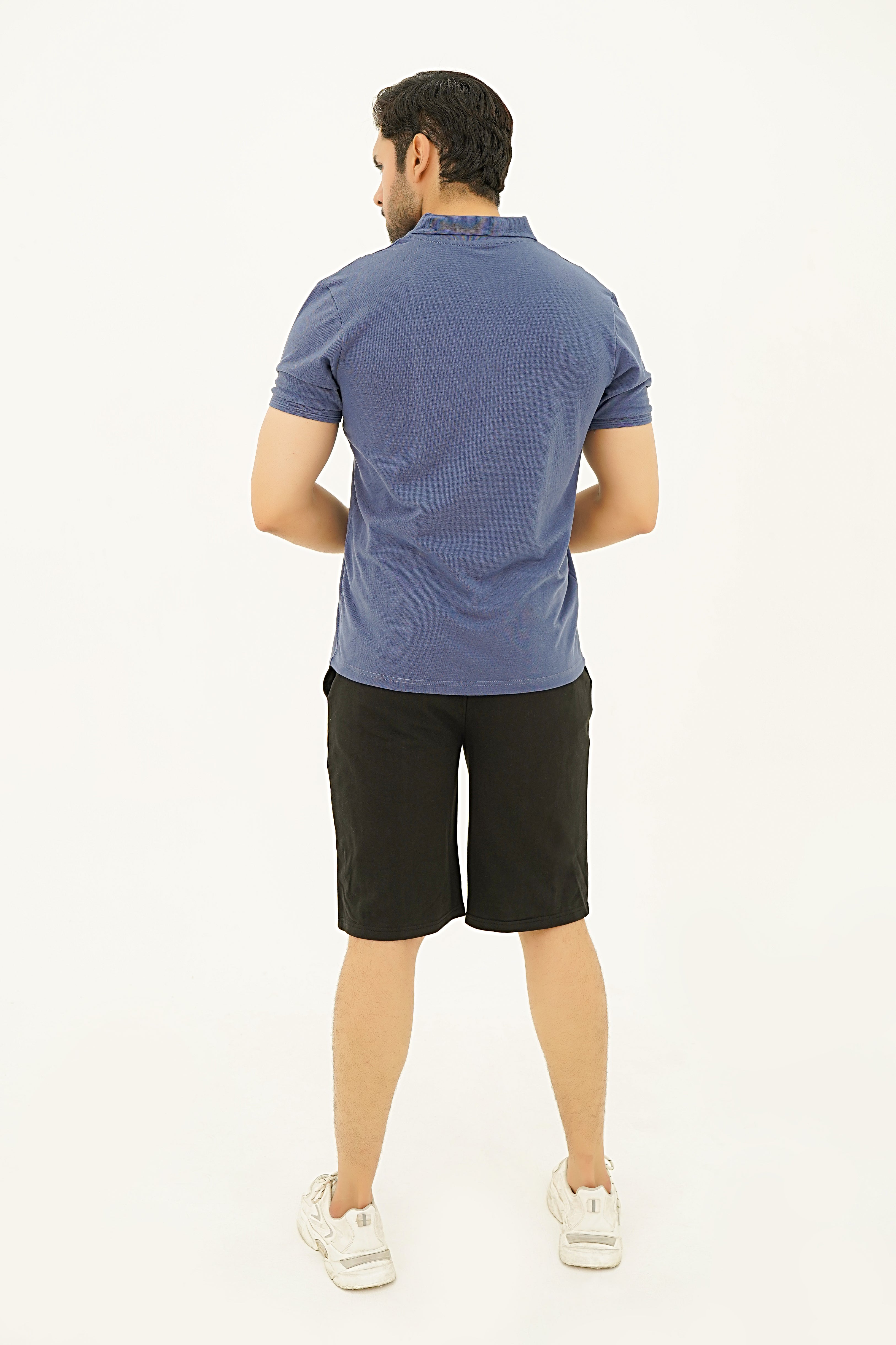 Nextage Navy Vertical Stripe Polo Shorts Set