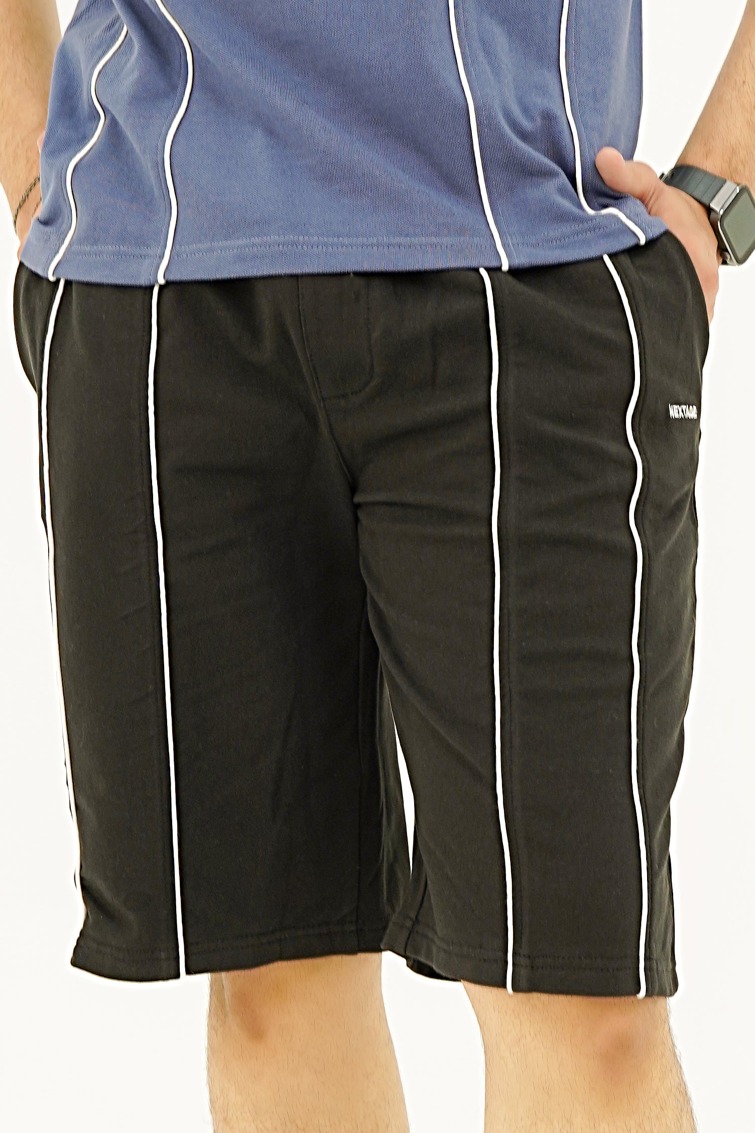 Nextage Navy Vertical Stripe Polo Shorts Set