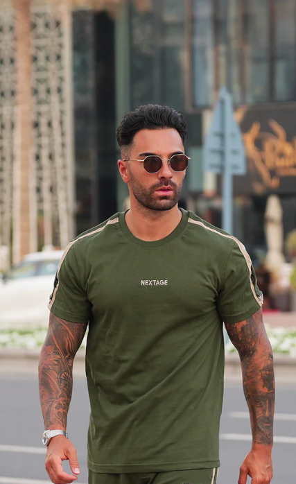 Nextage Green Embroidered Side Striped Shirt