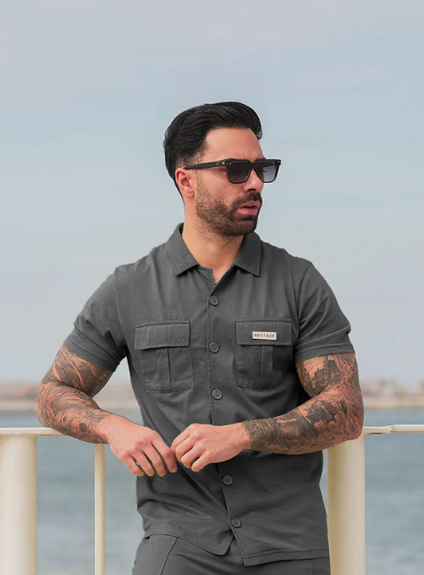 Nextage Front Pocket Detail Charcoal Shirt
