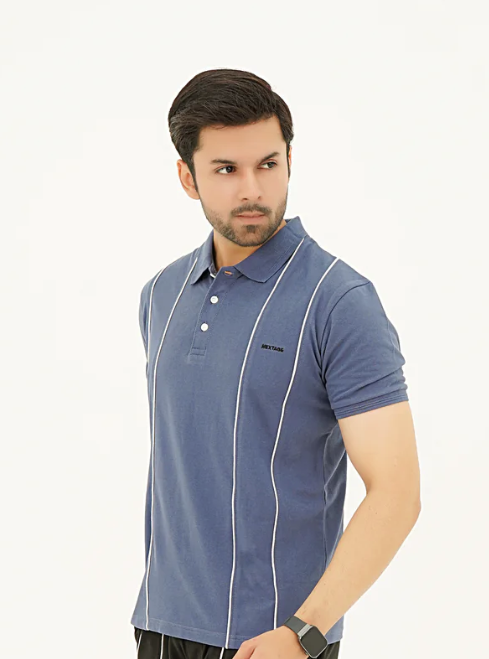 Nextage Navy Vertical Stripe Polo Shirt