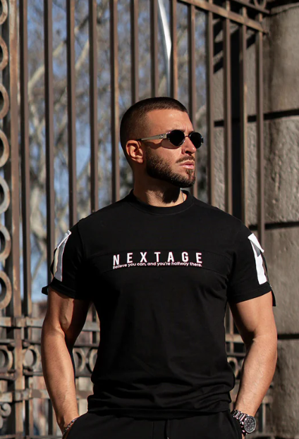 Nextage Black Believe Slogan Pocket Detail Shirt