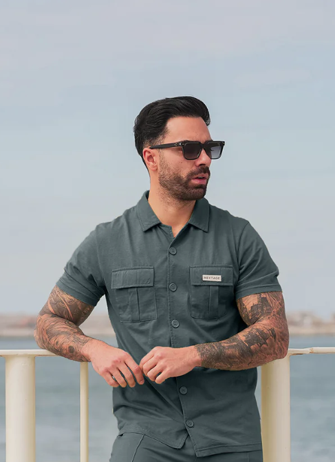 Nextage Front Pocket Detail Forest Grey Shirt