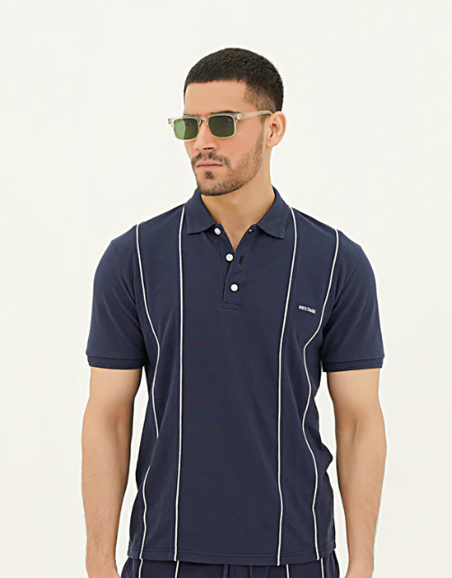 Navy Blue Piping Stripe Shirt