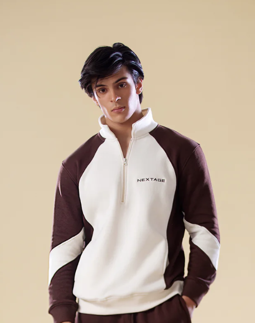 Funnel Neck Colour Block Shirt