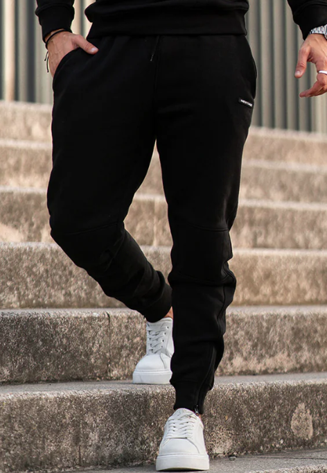 Nextage Black Zipper Detail Cotton Fleece Trouser