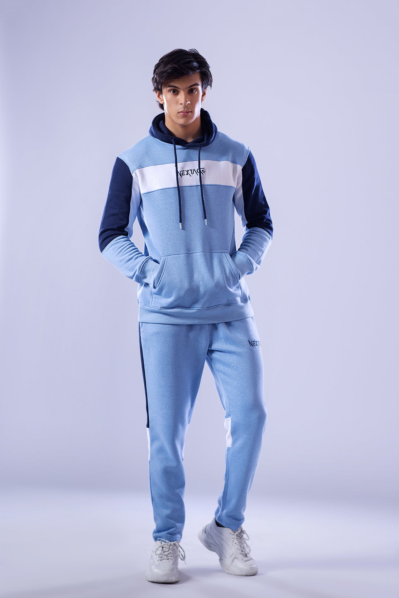 Sky blue hoodie tracksuit for winter,
