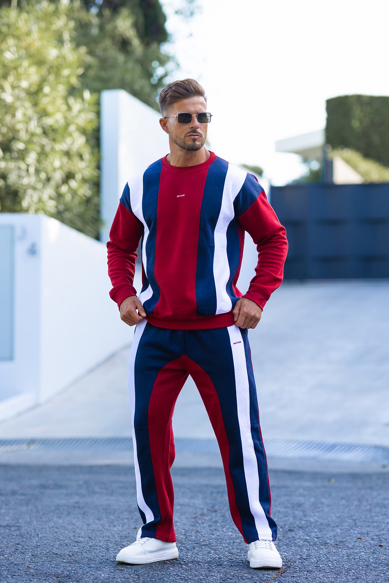Nextage Striped Crew Neck Oversized Tracksuit