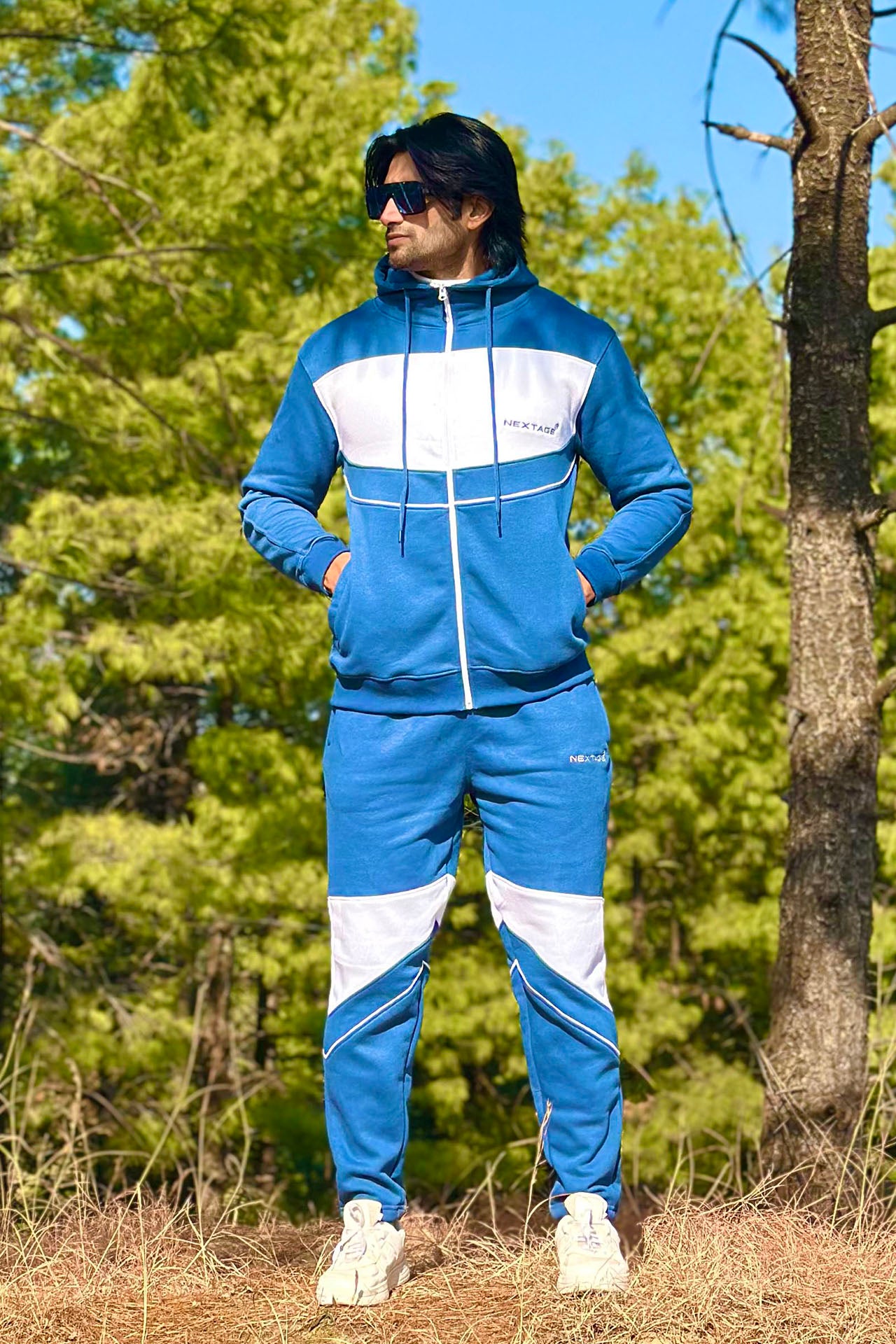 Nextage Blue Piping Detail Hooded Fleece Tracksuit