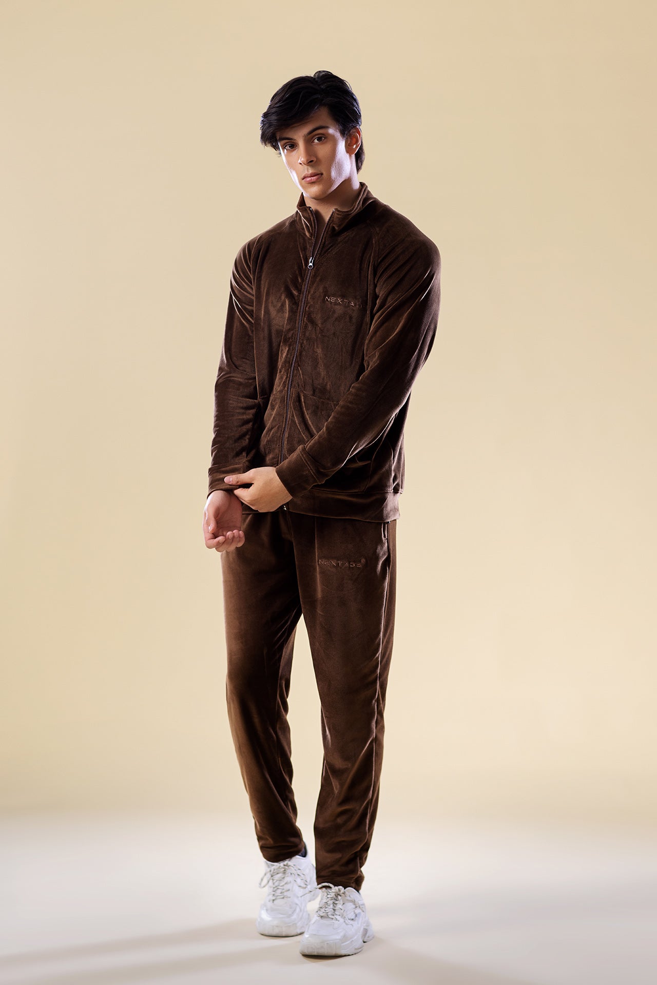 Chocolate Nextage Slogan Velour Tracksuit Men s Velour Tracksuit