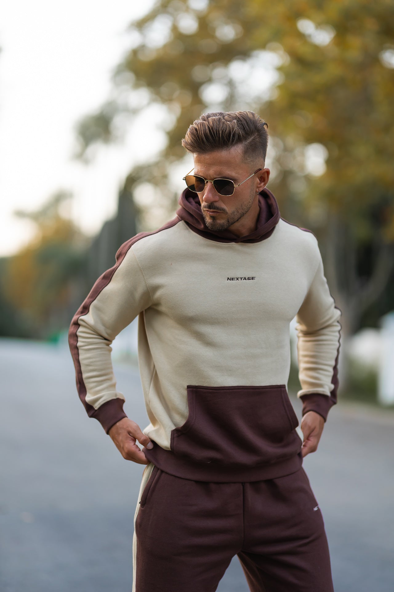 Nextage Beige Brown Cotton Fleece Tracksuit