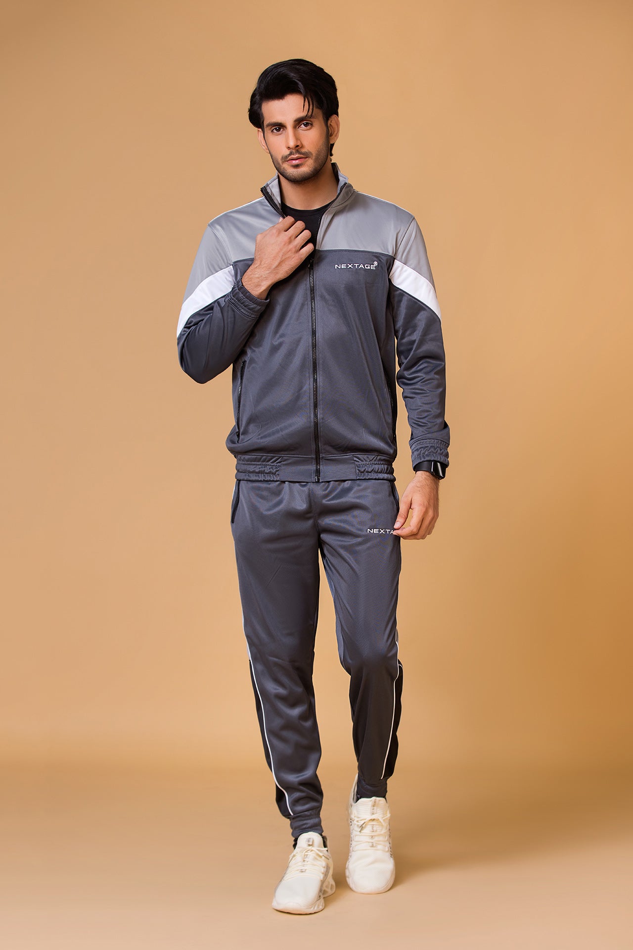 Navy Blue Contrast Hooded Tracksuit