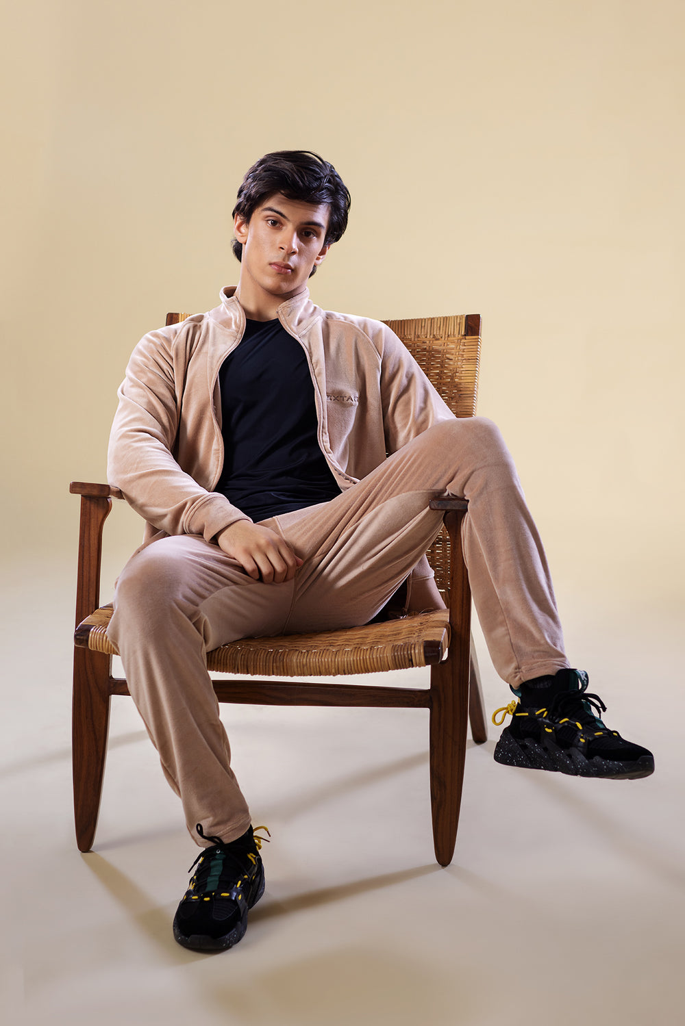 Beige Nextage Slogan Velour Tracksuit - Winter Tracksuit - Nextage