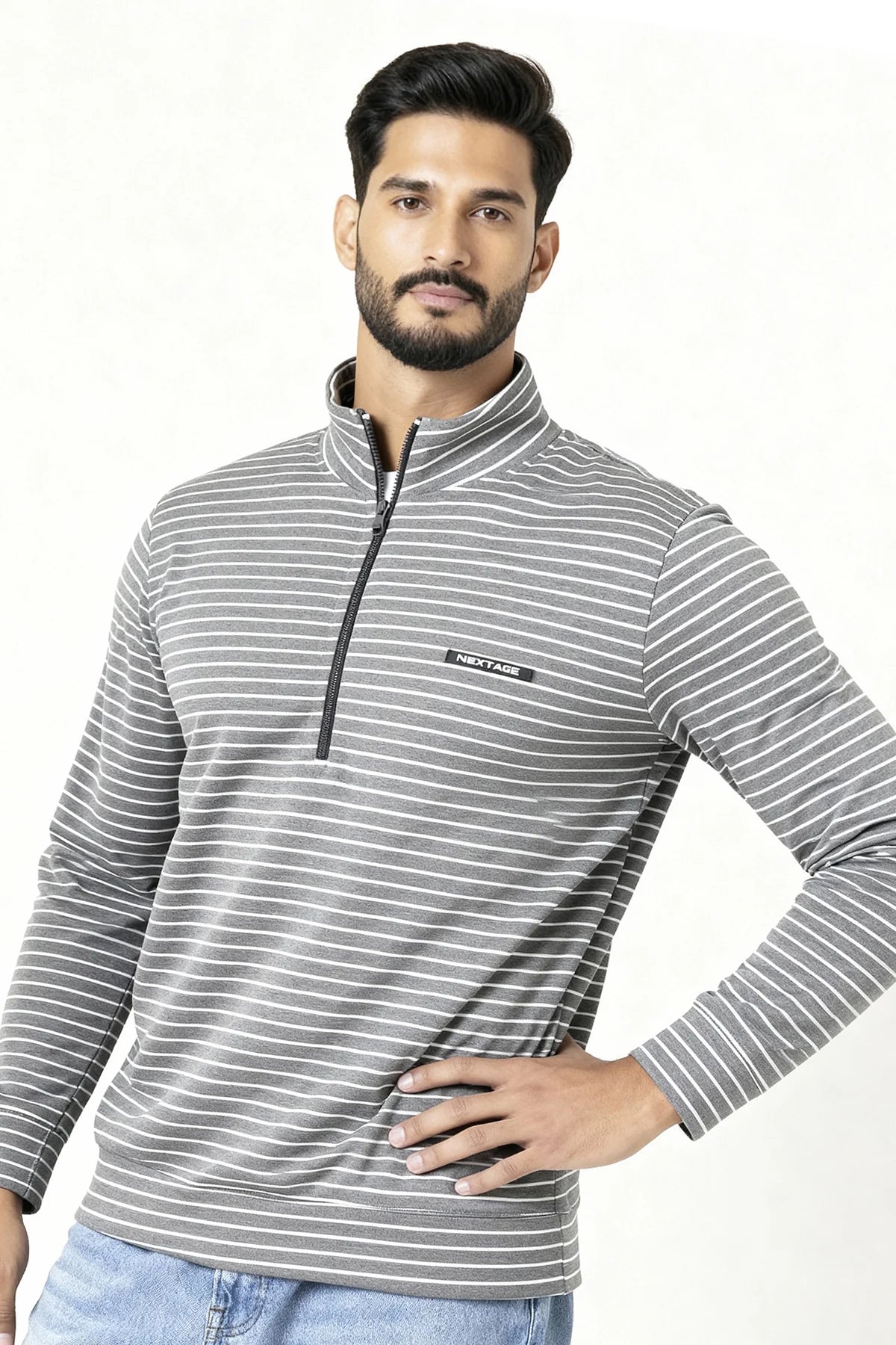 Nextage Black Striped Scuba Sweatshirt