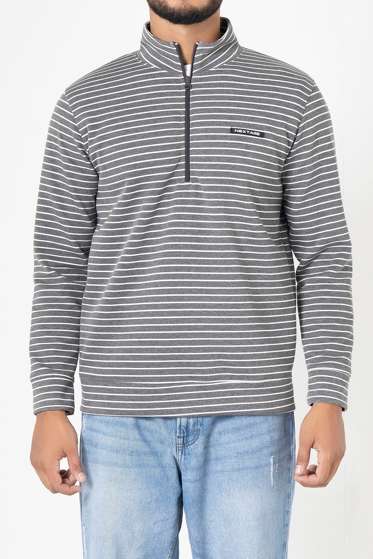 Nextage Black Striped Scuba Sweatshirt