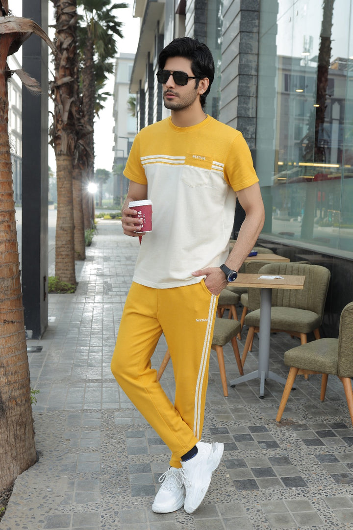 Nextage Mustard Yellow Tracksuit Set Men's Track Suit Summer