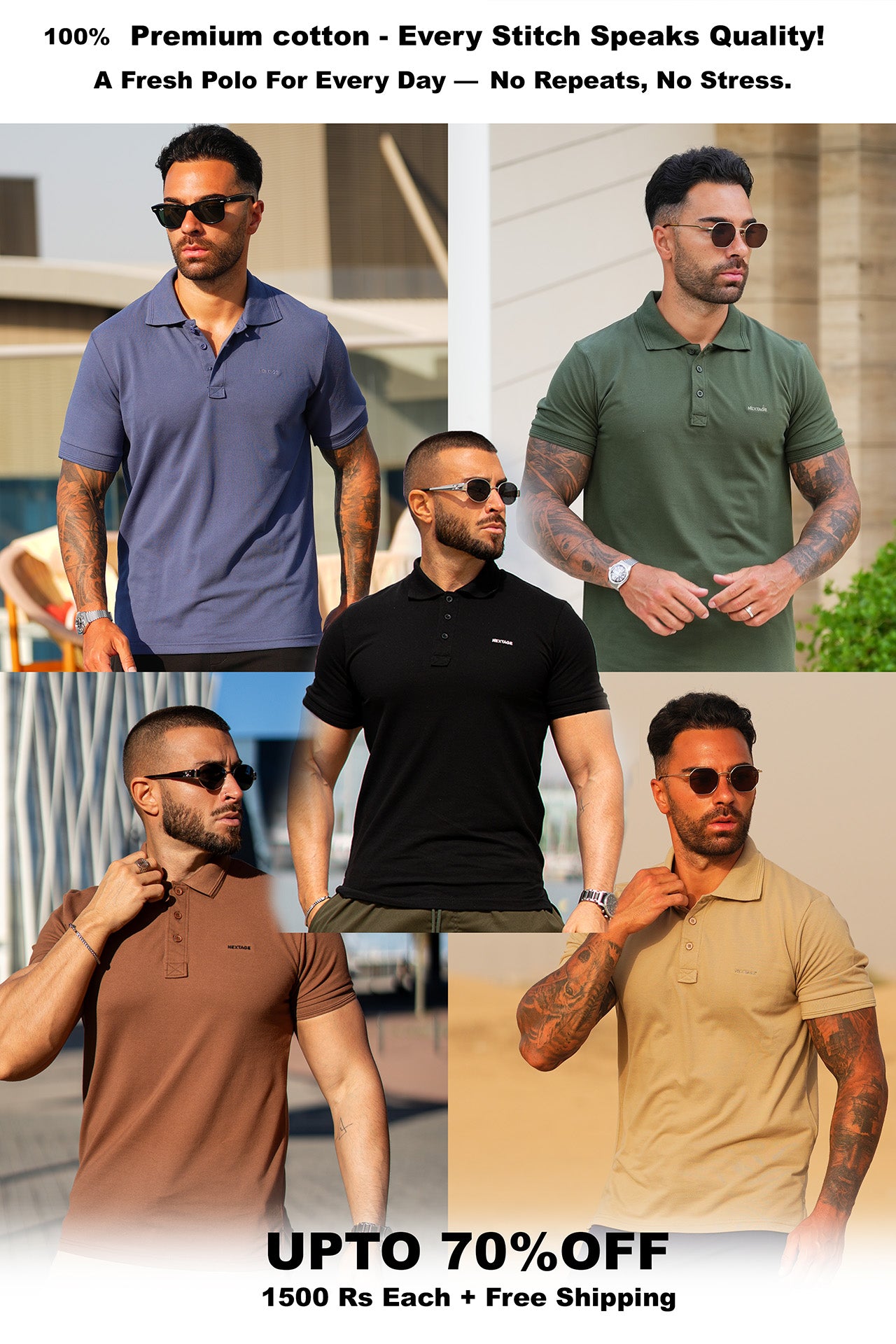 Nextage 5-in-1 Premium Cotton Pique Polo Shirt Pack