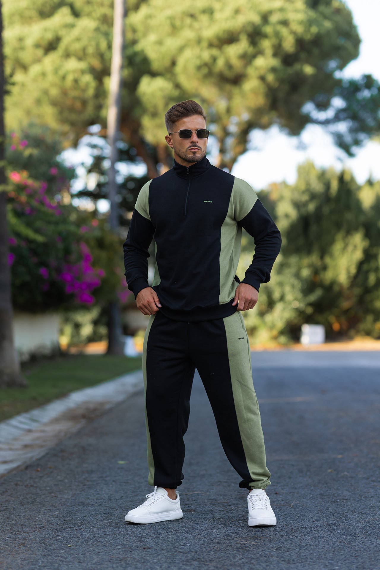 Nextage Oversized Black Khaki Panel Tracksuit