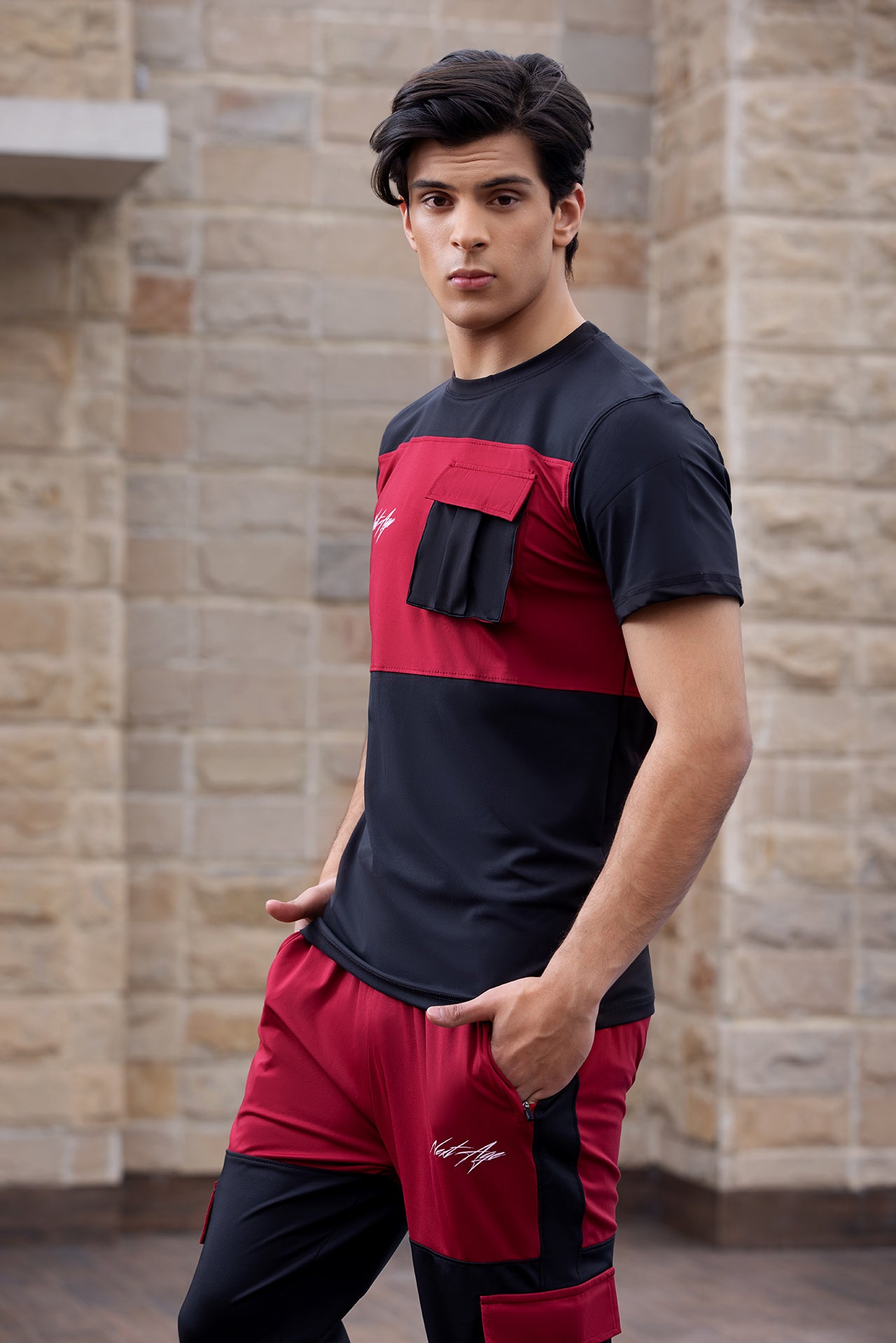 Super stretch maroon black cargo tracksuit hydero series,