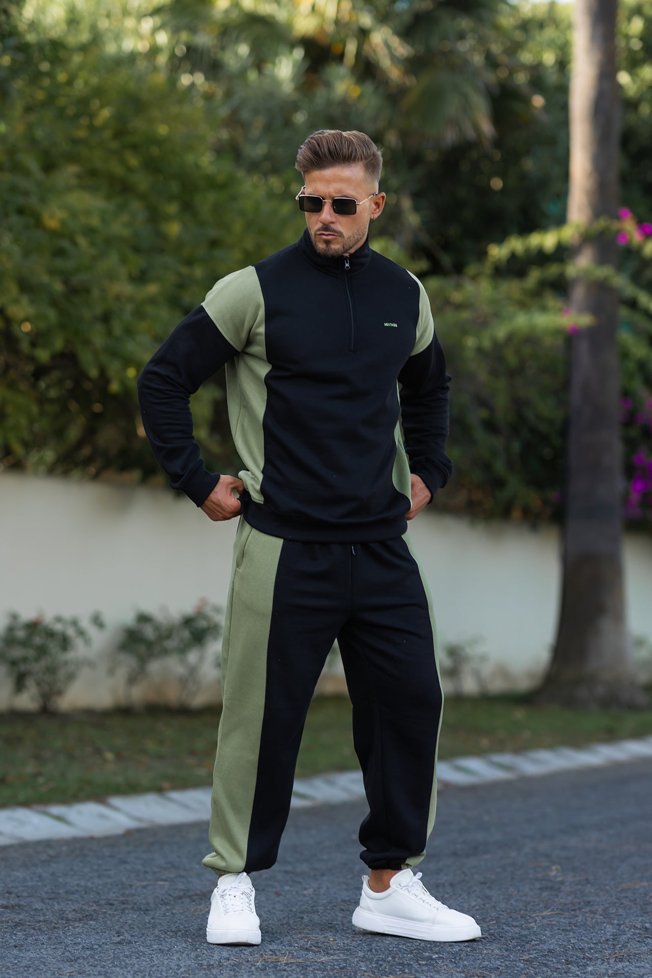 Nextage Oversized Black Khaki Panel Tracksuit