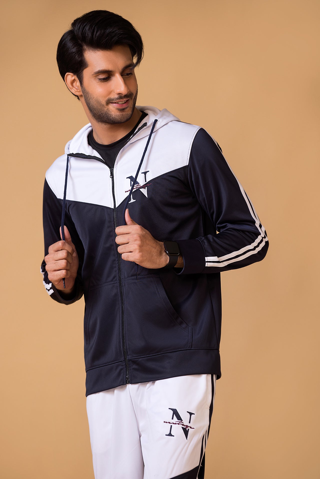 Navy Blue Contrast Hooded Tracksuit