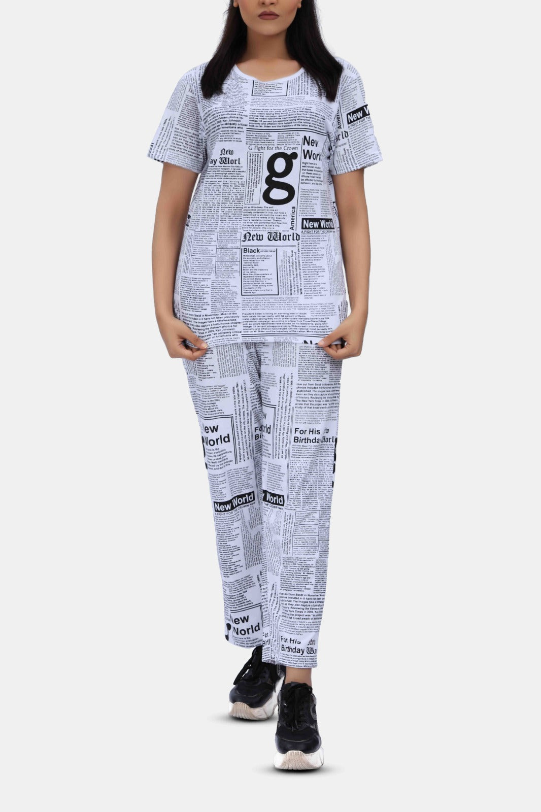 News Print Allover Pajama Set