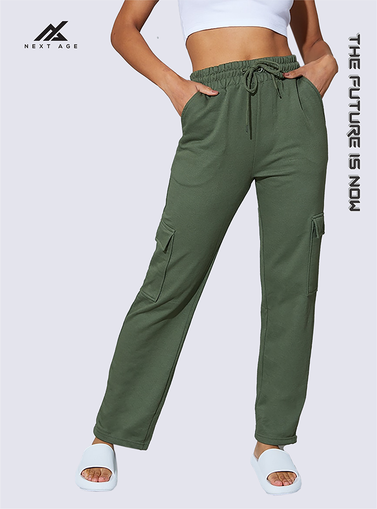 KHAKI CARGO STRAIGHT LEG JOGGERS, straight trousers for ladies, wide leg trousers,